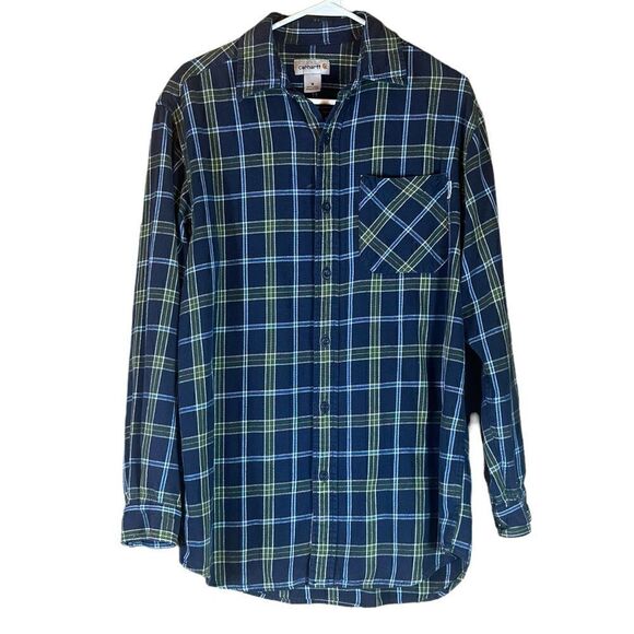 Carhartt Long Sleeve Flannel Button Front Shirt Blue and Green Size Medium 📦 - Picture 9 of 12